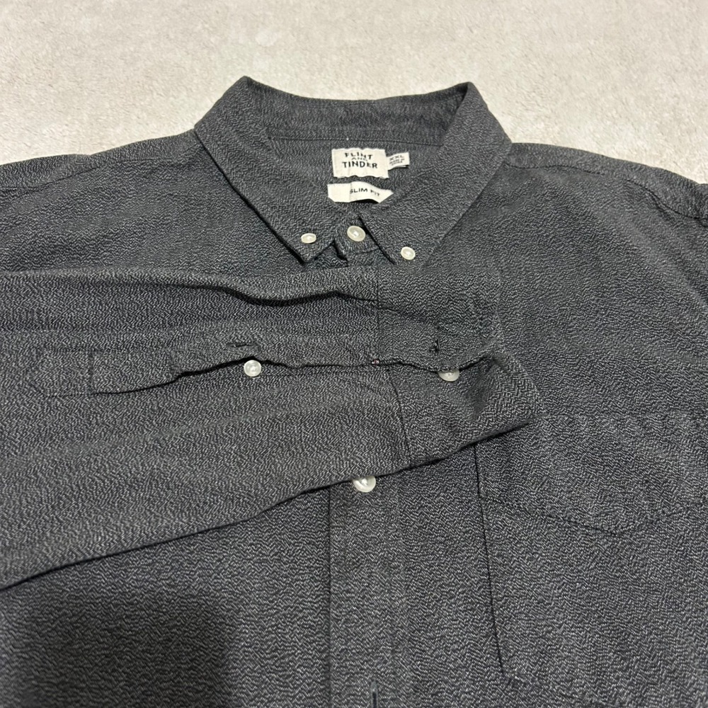 Flint and Tinder Button Down Shirt Mens XXL Charcoal Gray Slim Fit Long Sleeve